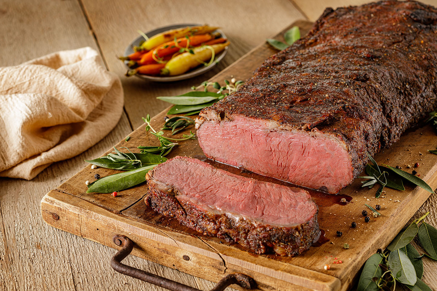 Strip Loin Cut and served with peppers