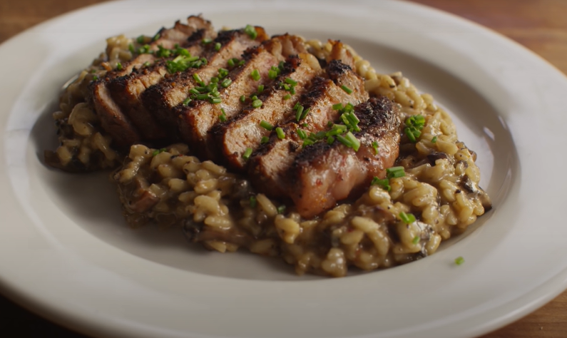 Strip Steak with Mushroom Risotto